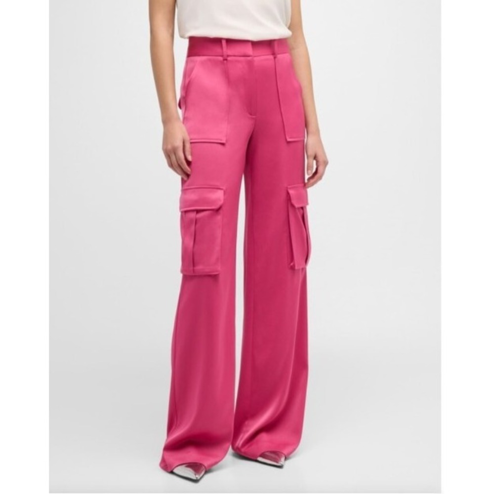 $428 Veronica Beard High Waist Satin Cargo Saul Pant In Hibiscus